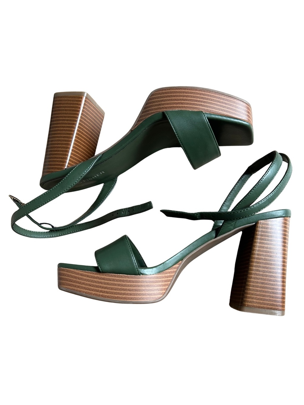 Marc Fisher NWOT Green Platform Block Heel Sandals with Ankle Straps